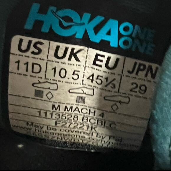 Size 11 D - Hoka One One Mach 4 Blue 1113528-BCBLC Men’s Running Shoes EXCELLENT - Picture 9 of 10